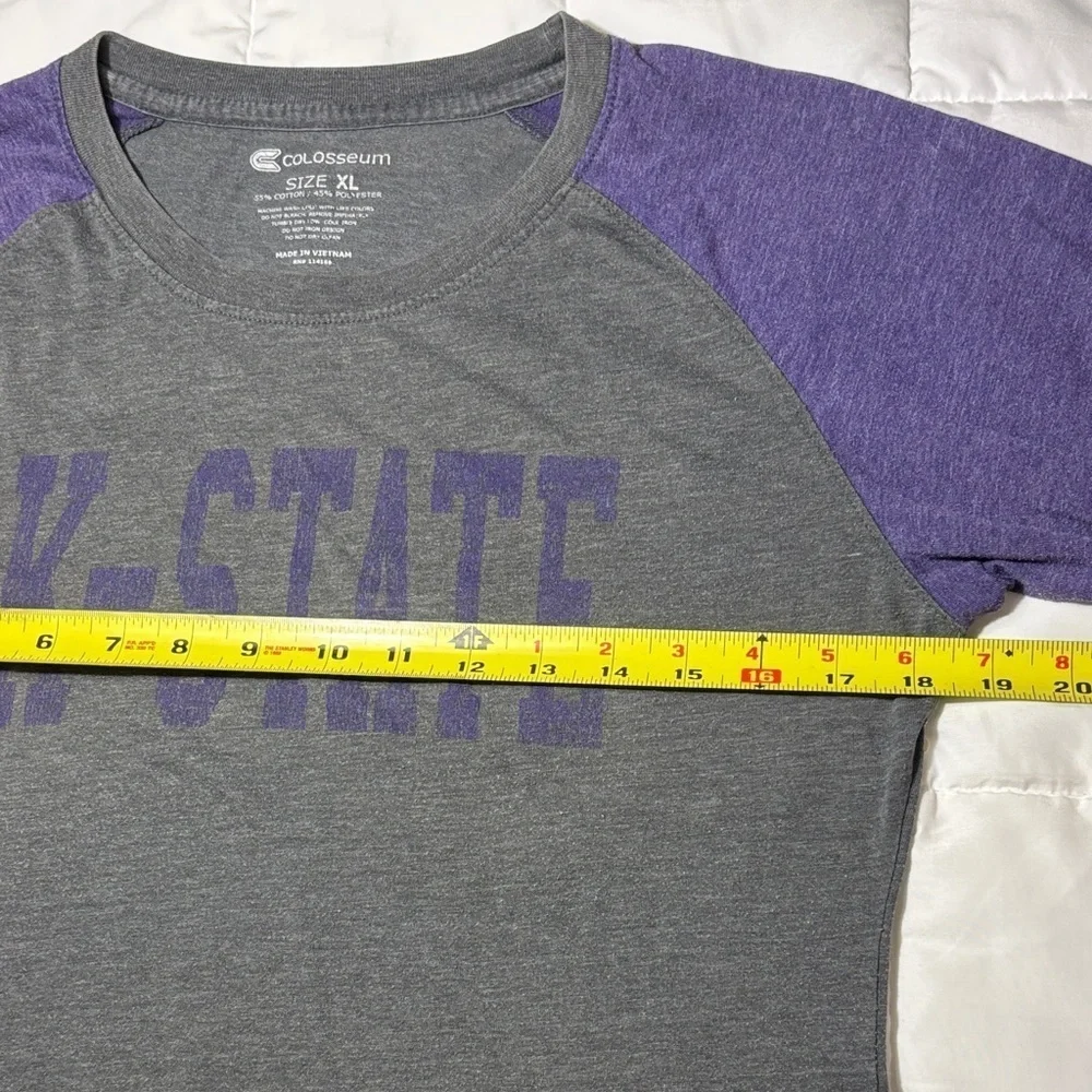 Colosseum KSU Kansas State University Gray and Purple Baseball Tee